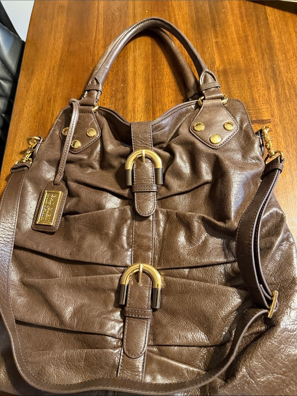 Badgley Mischka Dark Brown Leather Shoulder Bag